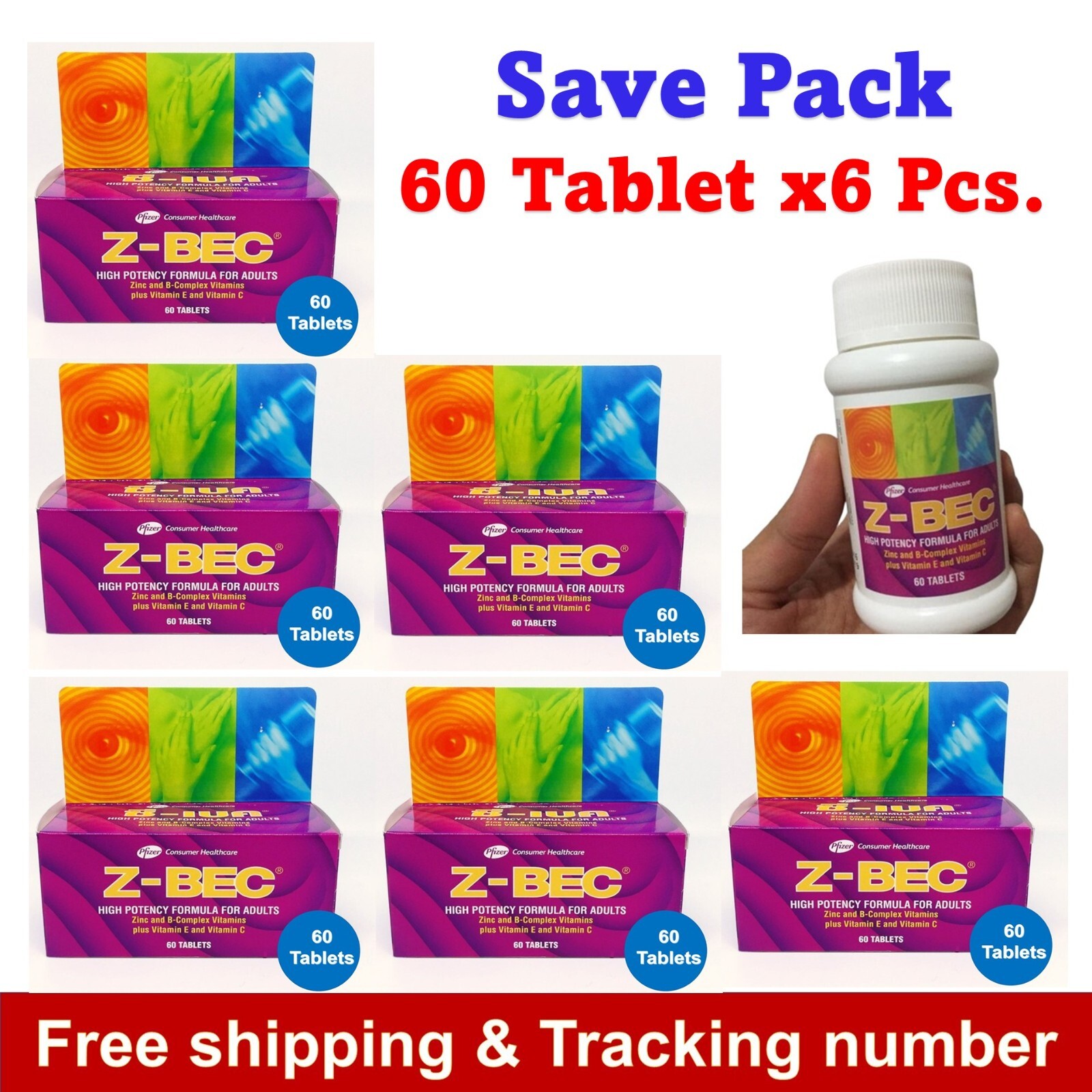 6 Bottles Z-BEC Multivitamins High Potency Formula For Adults 6X60 Tablets