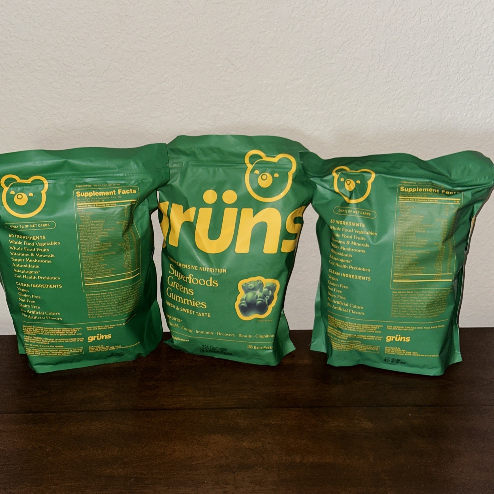 Gruns Adults Super Greens Gummies Bears NO SUGAR Superfood 28 Packs
