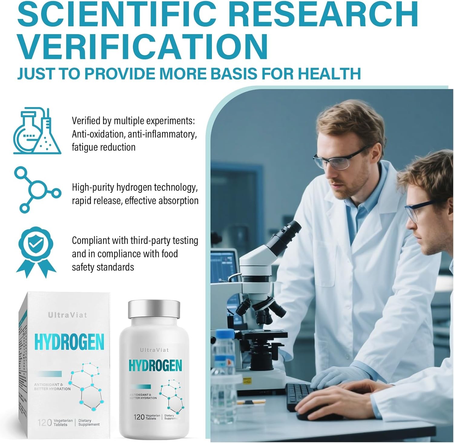Hydrogen Water Tablets, 12 ppm H2 Molecular Hydrogen Supplement with Magnesium