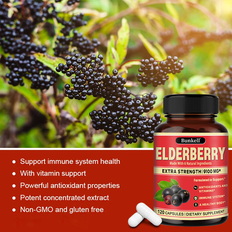 Elderberry Capsules 9100mg Immune System Support Sambucus Nigra Extract
