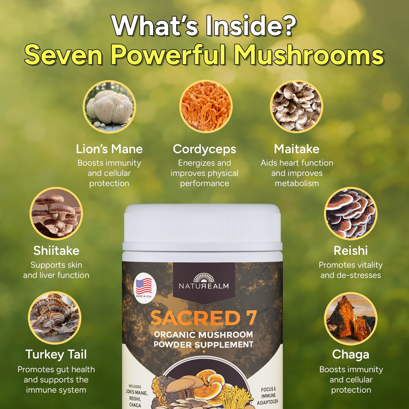 Organic Mushroom Powder 2.1oz – 7 Mushroom Blend for Brain & Immune Support