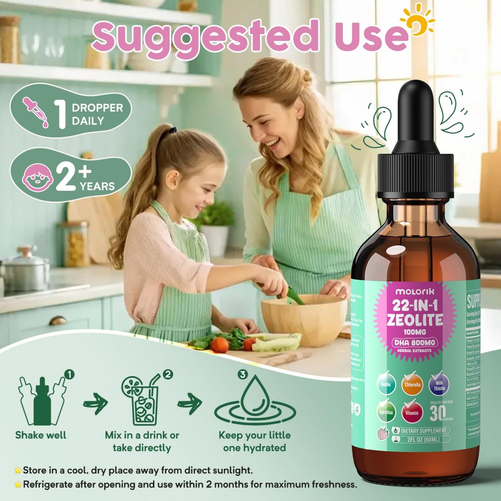 Zeolite Detox for Kids and Adults, Herbal Detox with 800mg DHA, 500mg Inulin,…