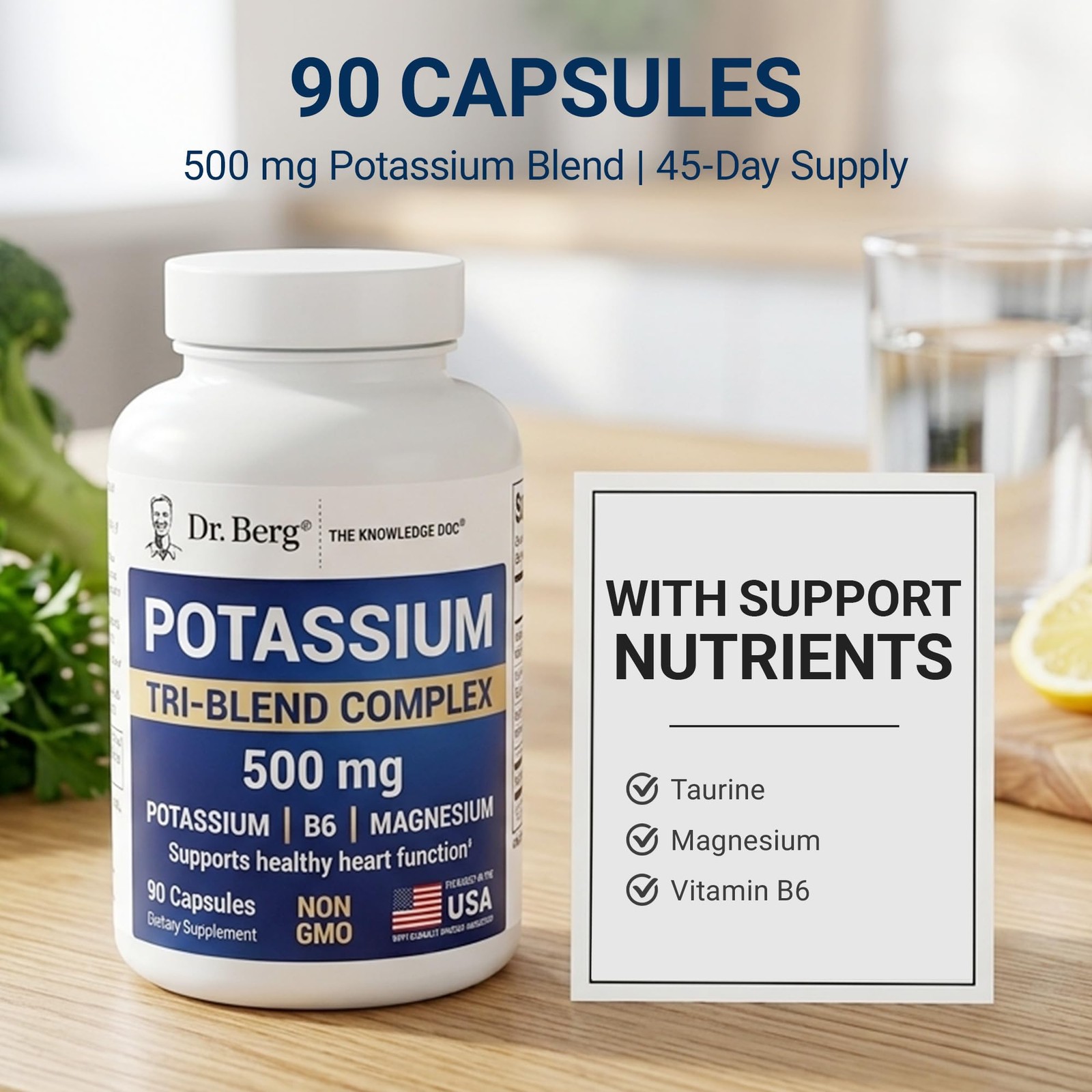 Dr. Berg Potassium Tri-Blend Complex – 500 mg 90 Count (Pack of 1)