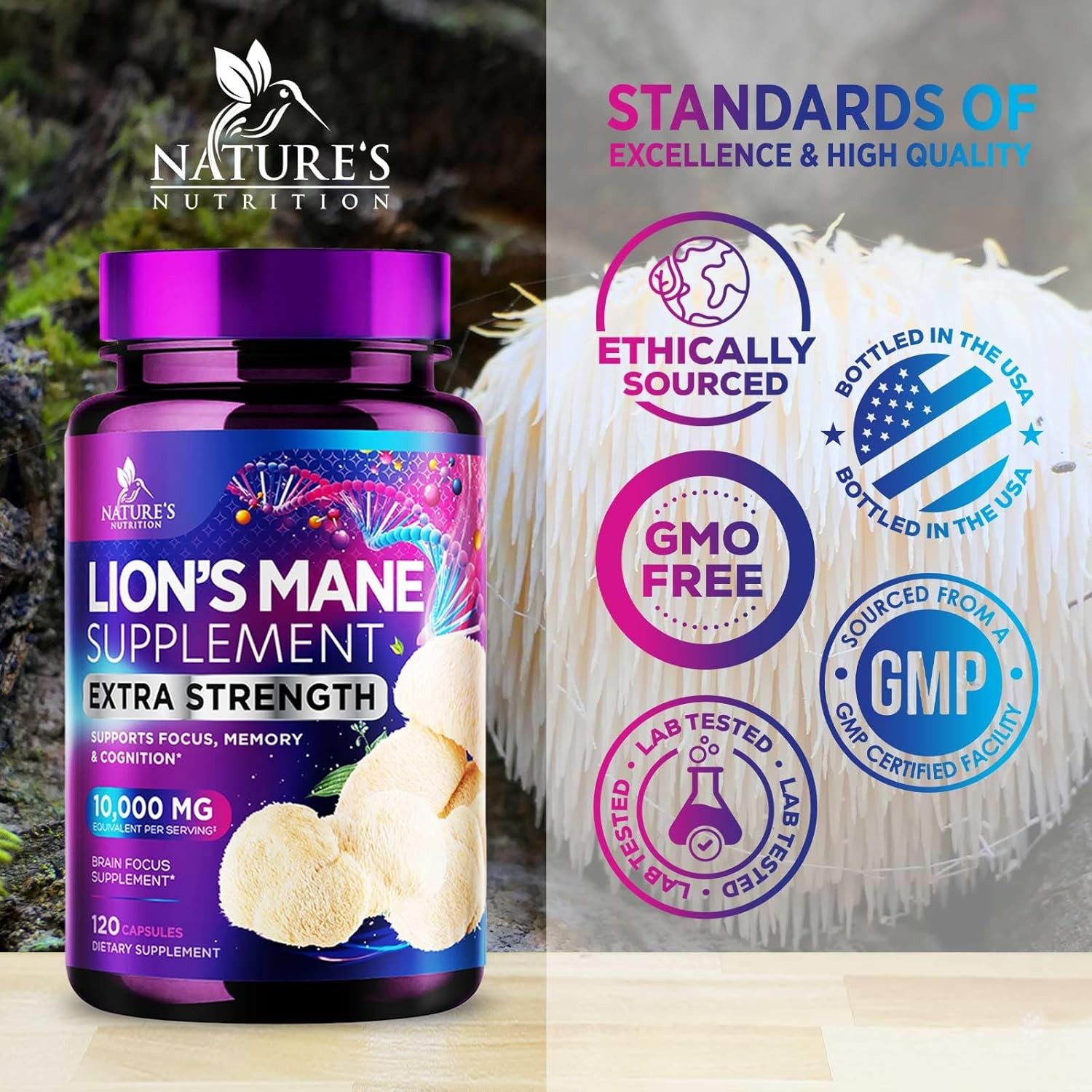 Lions Mane Mushroom Capsules 10,000Mg – Lion’S Mane Supplement Capsules for Memo