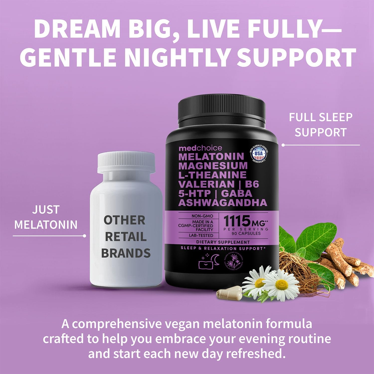 12-in-1 Melatonin Sleep Capsules – Natural Aids 90 Count (Pack of 1)