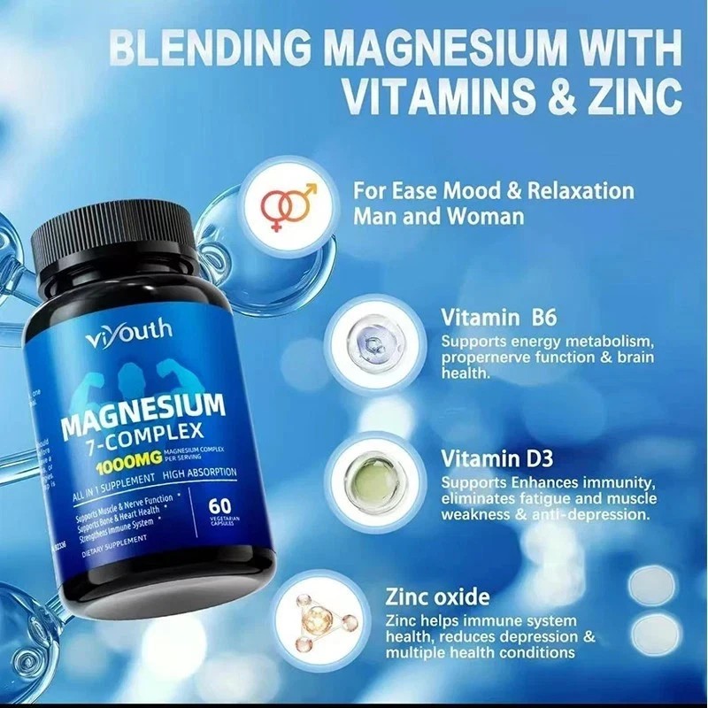 Viyouth Magnesium 7 Complex Capsules 60 Count Sleep Support Bone Health.**
