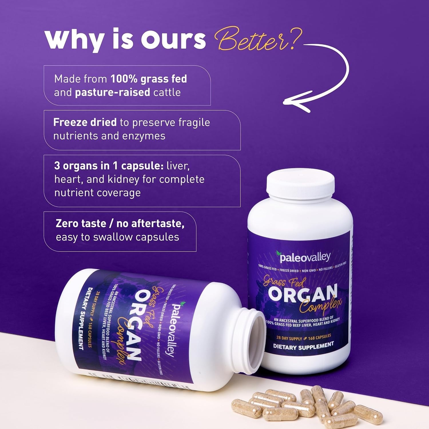 Paleo-Friendly Grass-Fed Beef Organ Complex – Nutritional Capsules, Unflavored