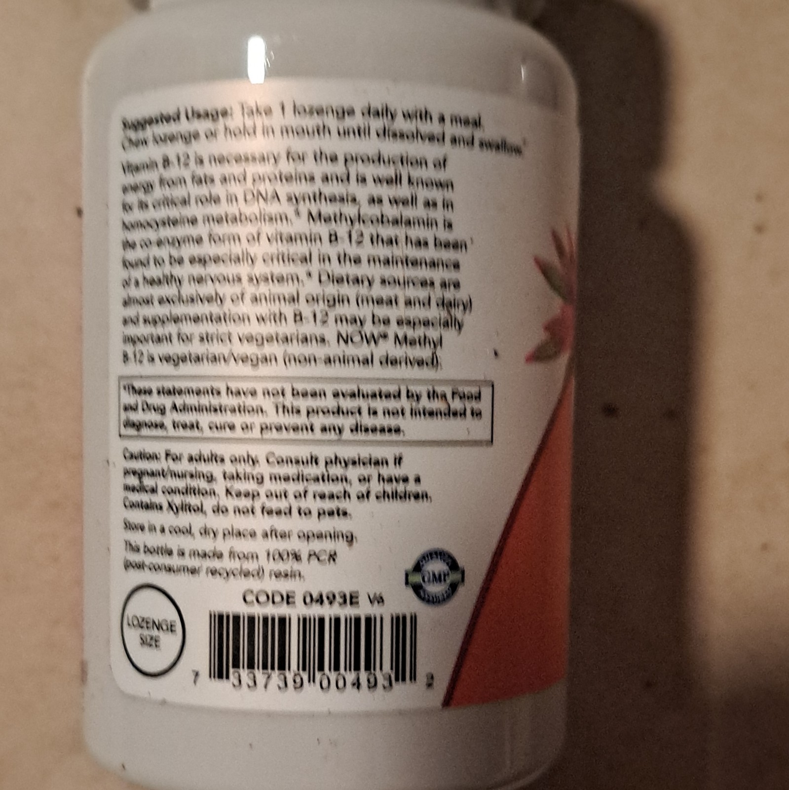 NOW Foods Methyl B-12 5,000 mcg Vegan Vegetarian 120 Lozenges