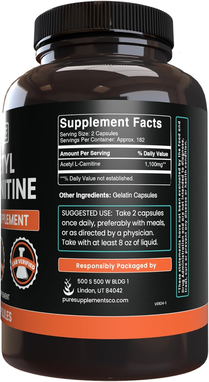 Pure Original Ingredients Acetyl L-Carnitine (365 Capsules) No Magnesium Or Rice