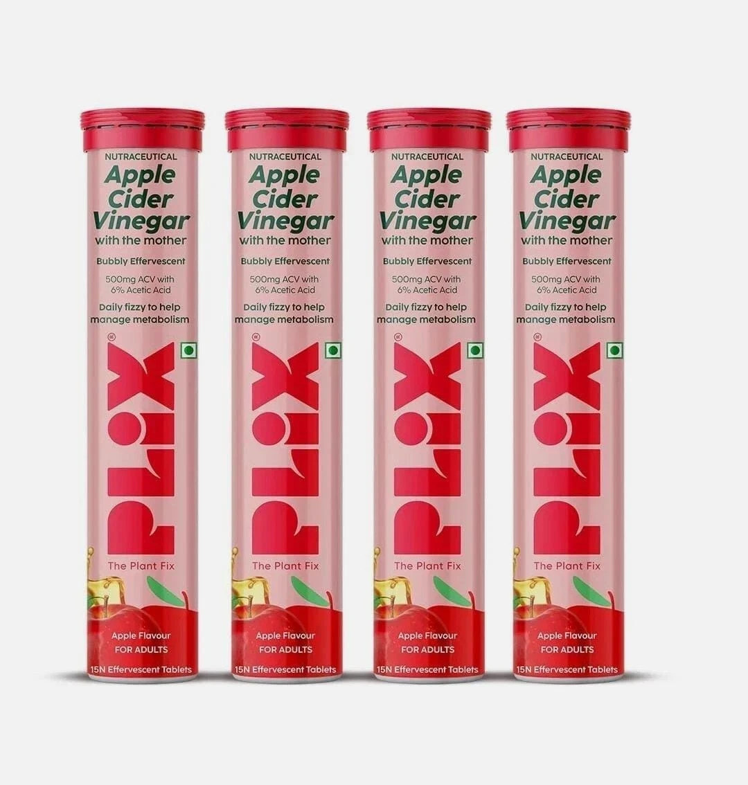 PLIX Apple Cider Vinegar Weight Loss Tablets Pack 4 (AppleFlavour)