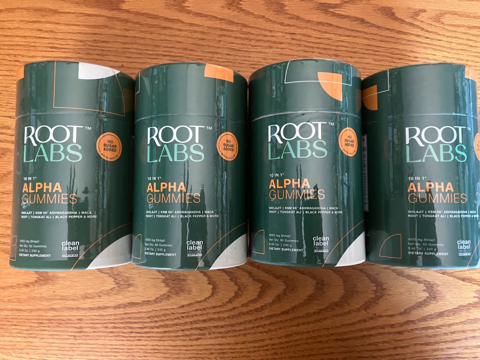 lot of 4 60-count jars root labs 10-in-1 alpha shilajit+ gummies no sugar added