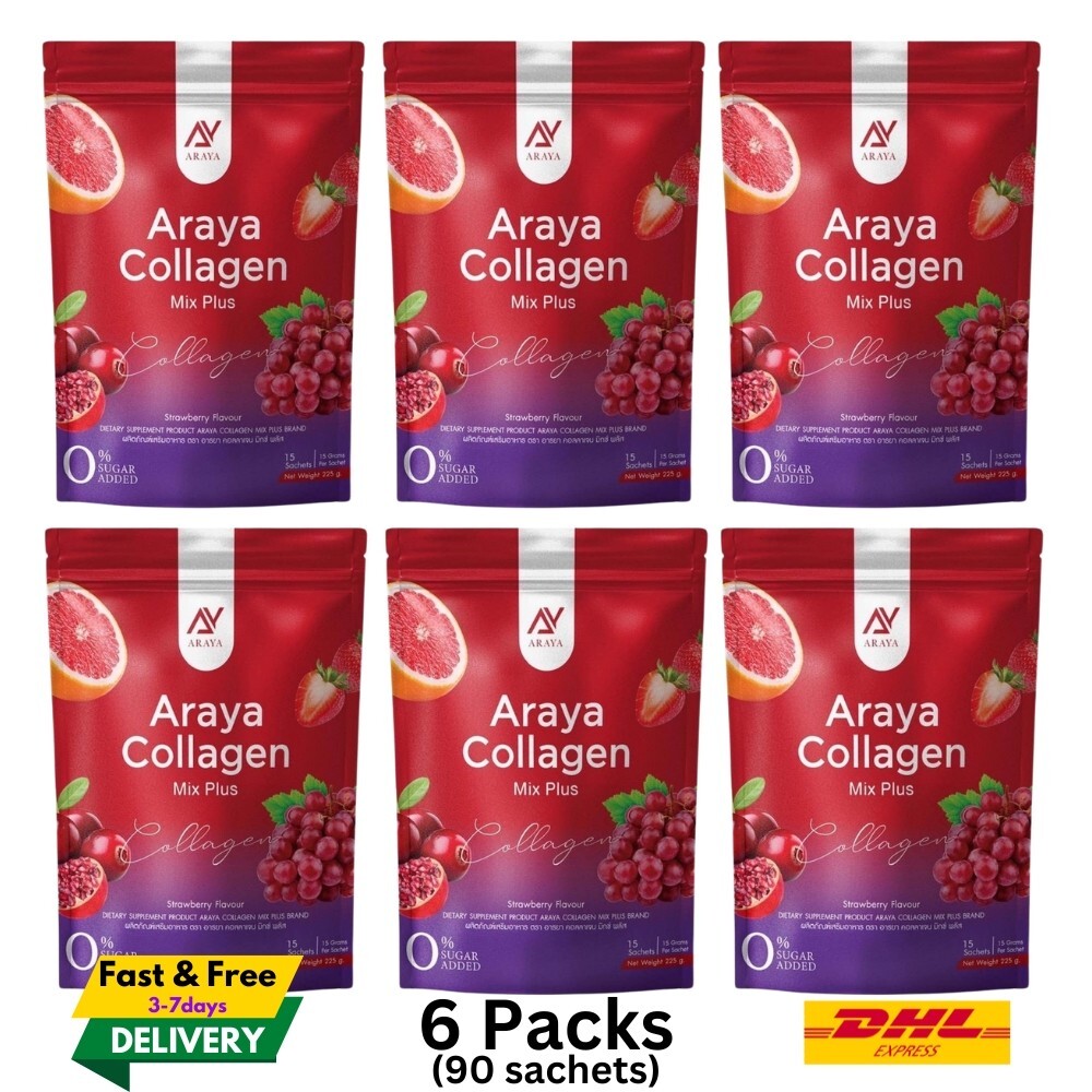 6x ARAYA Collagen Mix Plus Powder Strawberry Drink Supplement