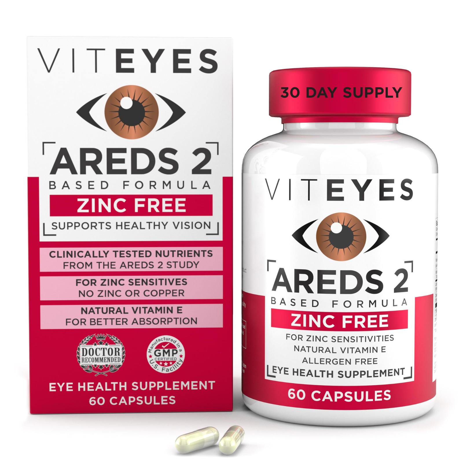 AREDS 2 Zinc Free Macular Support, Natural Allergen Free Capsules with Vitami…