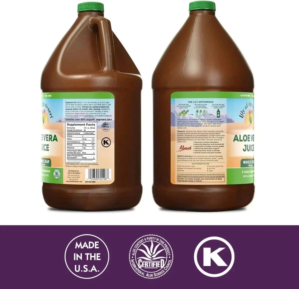 Lily of Desert Aloe Vera Juice Whole Leaf (Filtered) 128 fl.oz Each (Pack of 3)