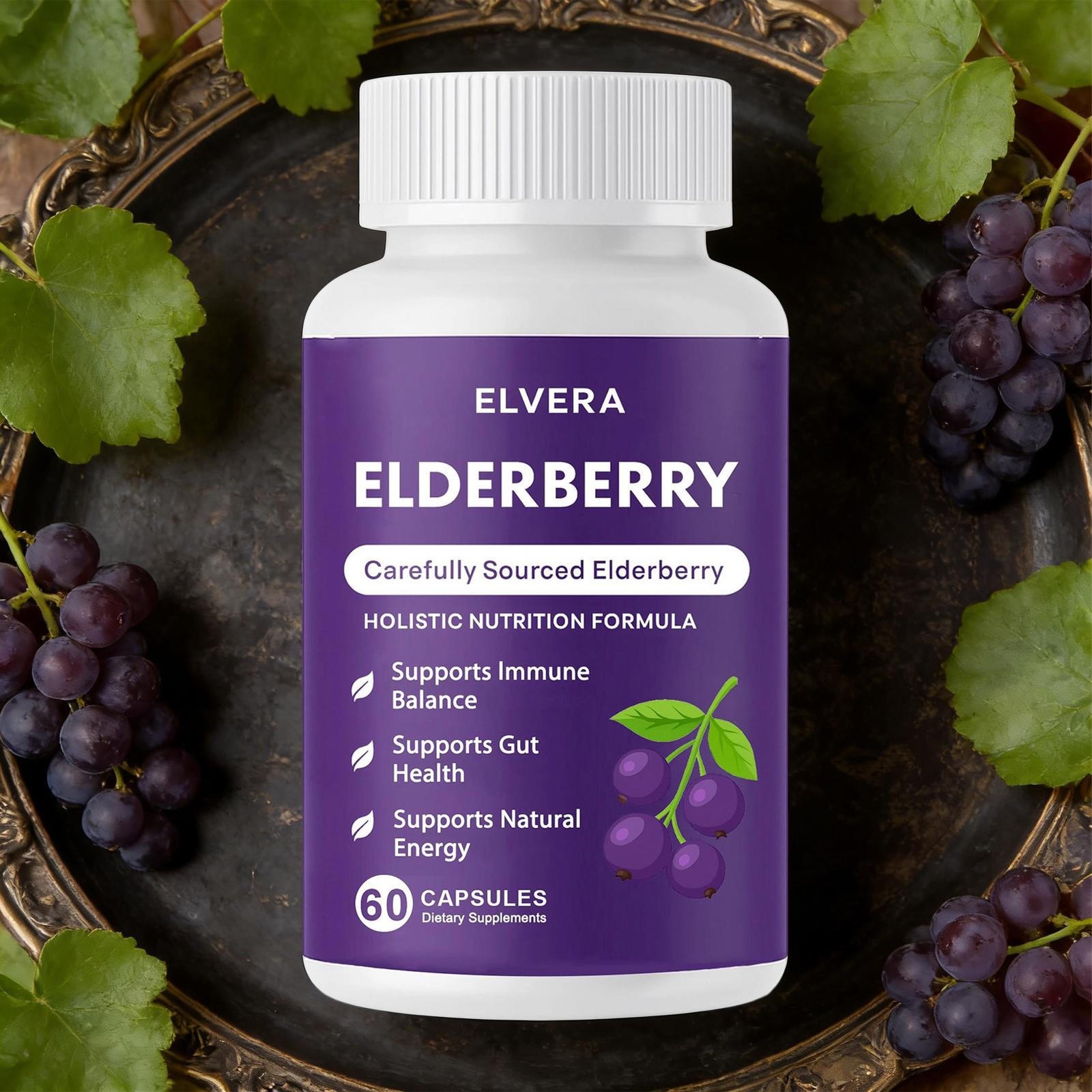 Quality Elvera Elderberry Gut Support Complex – Organic Black Elderberry Soft Ca