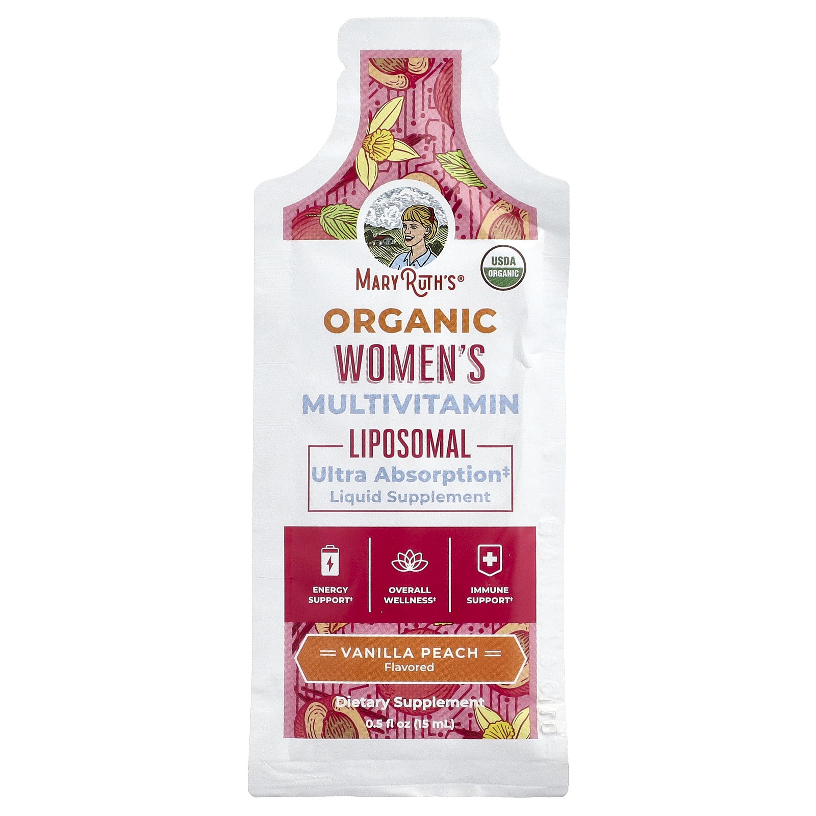 Organic Women’s Multivitamin Liposomal, Vanilla Peach, 14 Pouches, 0.5 fl oz (15