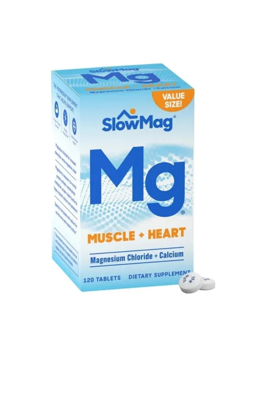 Slowmag Mg Muscle + Heart Magnesium Chloride + Calcium. 120 Count. Exp:08/2025