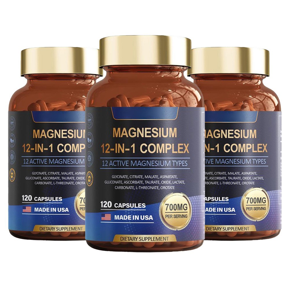 Magnesium 1-3x 12 in 700mg-Glycinate Complex 1 Citrate Malate Taurate 120 Caps