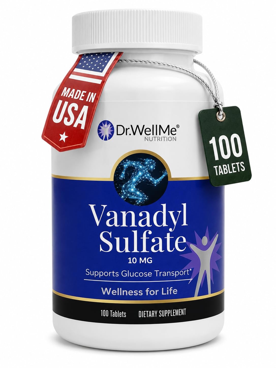 Dr. WellMe Vanadyl Sulfate 10mg Supplement, Healthy Blood Sugar & Glucose Metabo