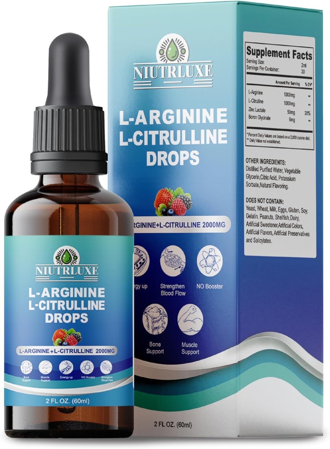 NIUTRLUXE LArginine LCitrulline Drops Liquid, LArginine for Men with Boron an…