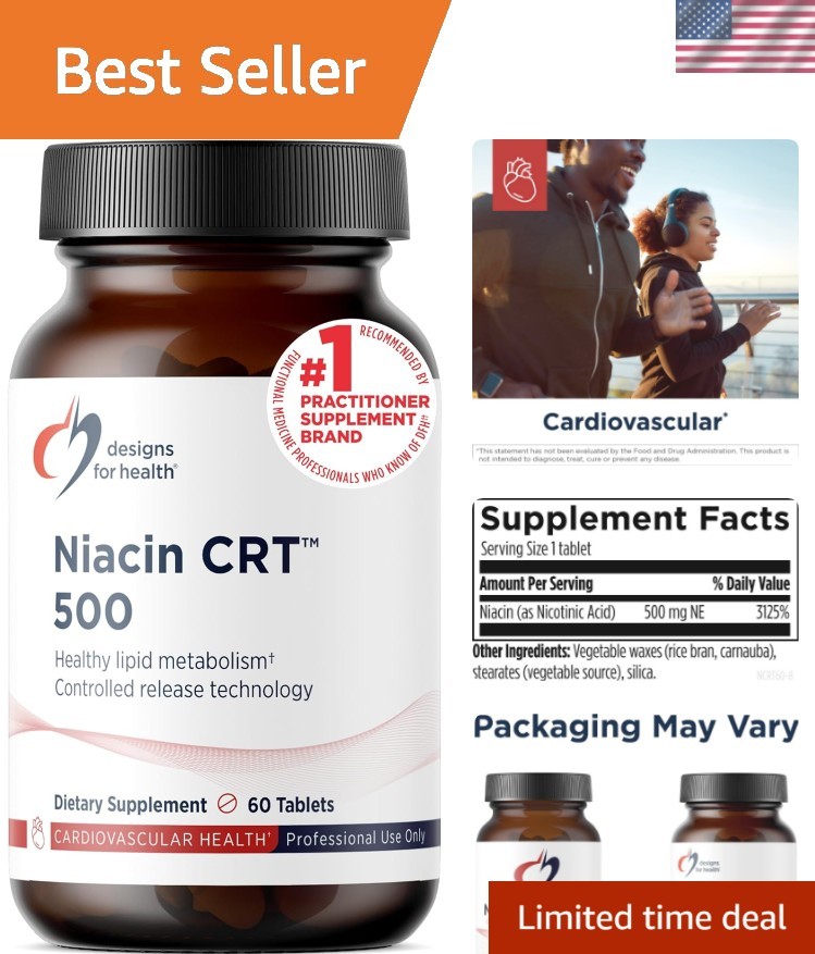 Niacin 500mg Slow Release Vitamin B3 Tablets – Non-GMO & Gluten-Free 60 Count