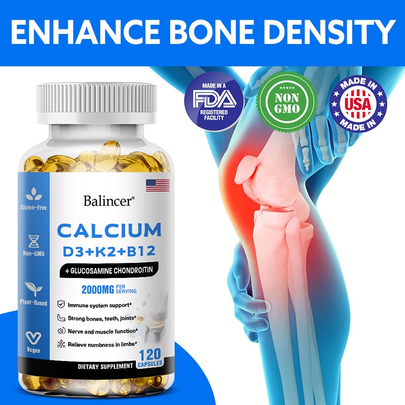 Calcium Vitamin D3 + K2 + B12 120 Softgel Improve Bone Teeth Joint Boost Immune