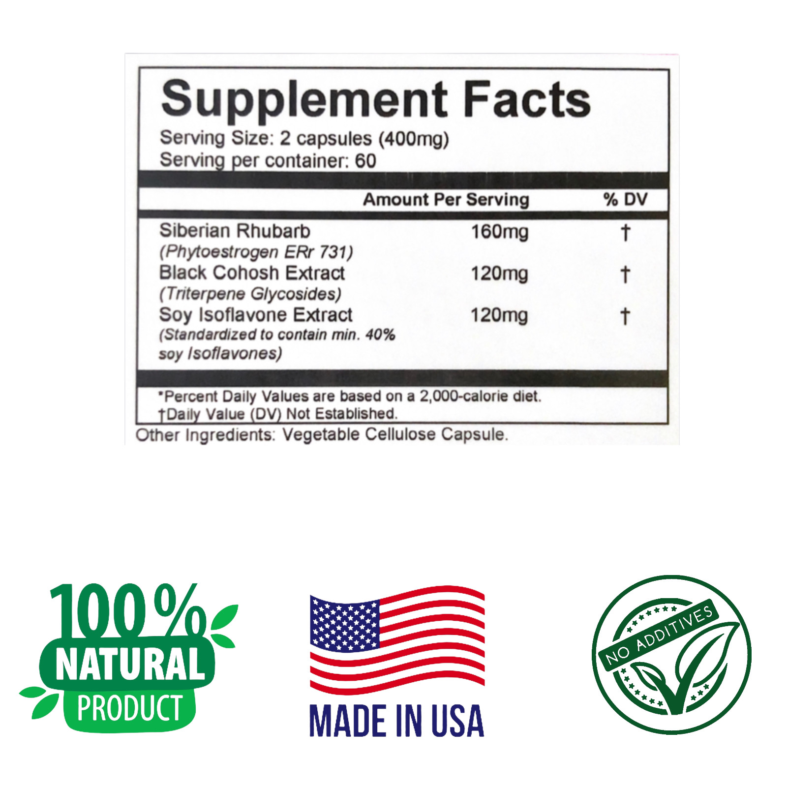 SIBERIAN RHUBARB,120 Capsules Progesterone and Estrogen Balance, Mood Enhancer.
