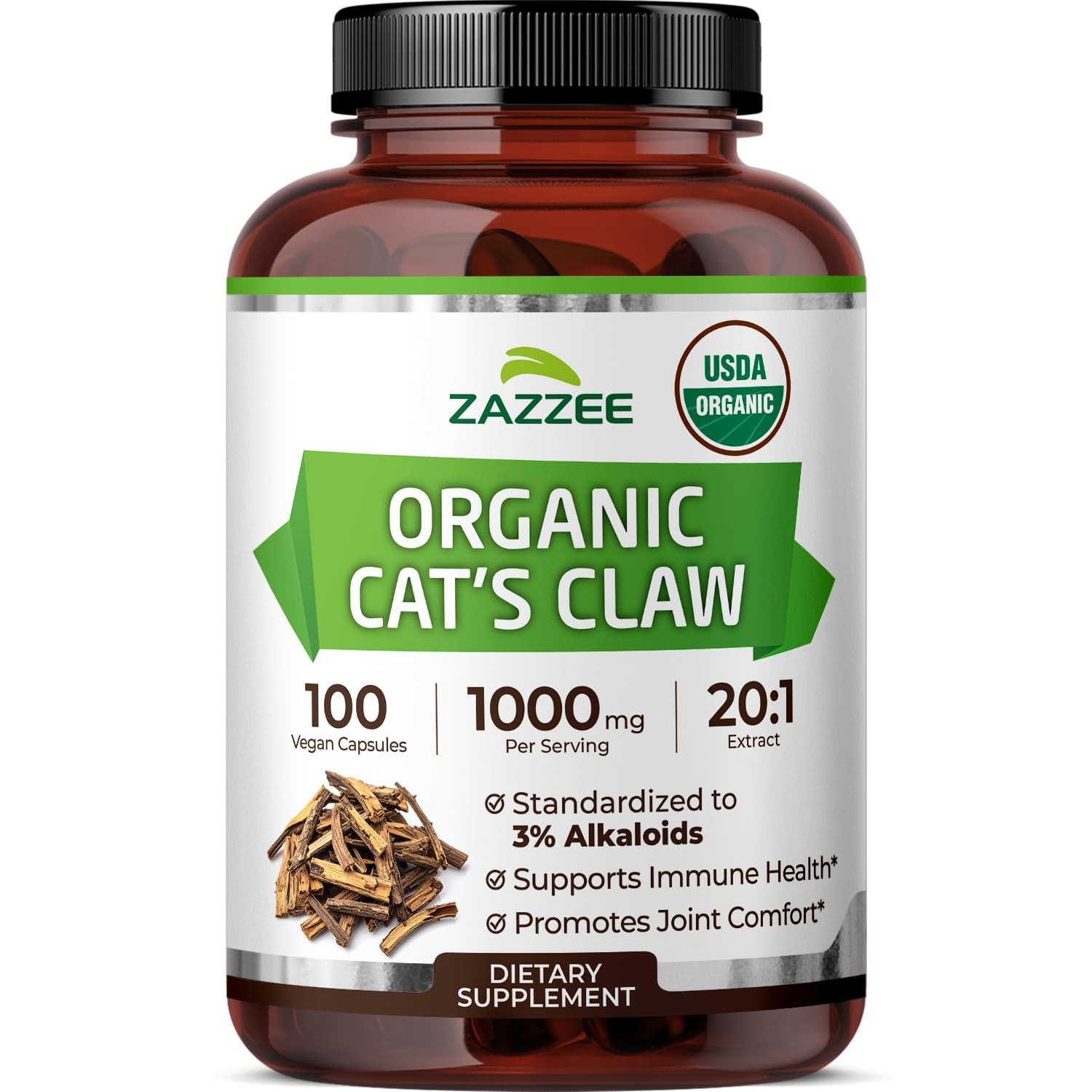 USDA Organic Cat’s Claw 20:1 Extract, 1000 mg, Standardized to 3% Alkaloids