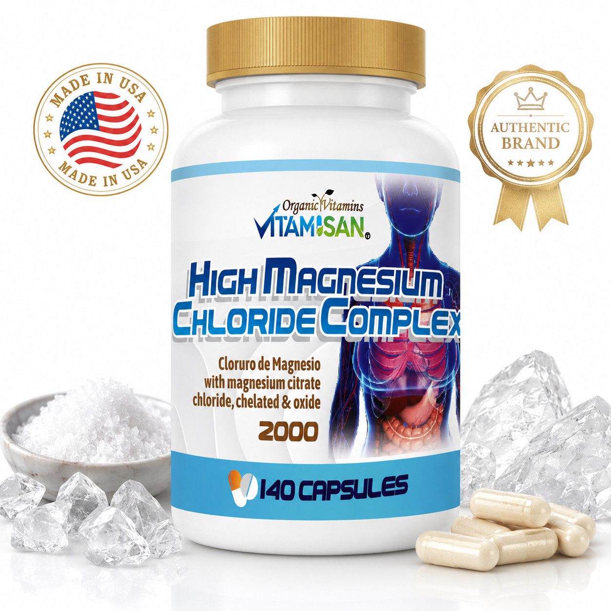 Magnesium Chloride (Cloruro de Magnesio) 2000 mg 280 capsules- 2 bottles