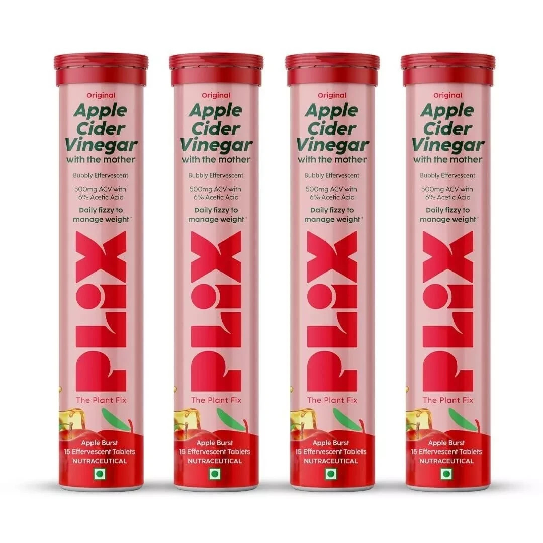 PLIX THE PLANT FIX Apple Cider Vinegar Weight Loss Tablets Pack 4 (AppleFlavour)