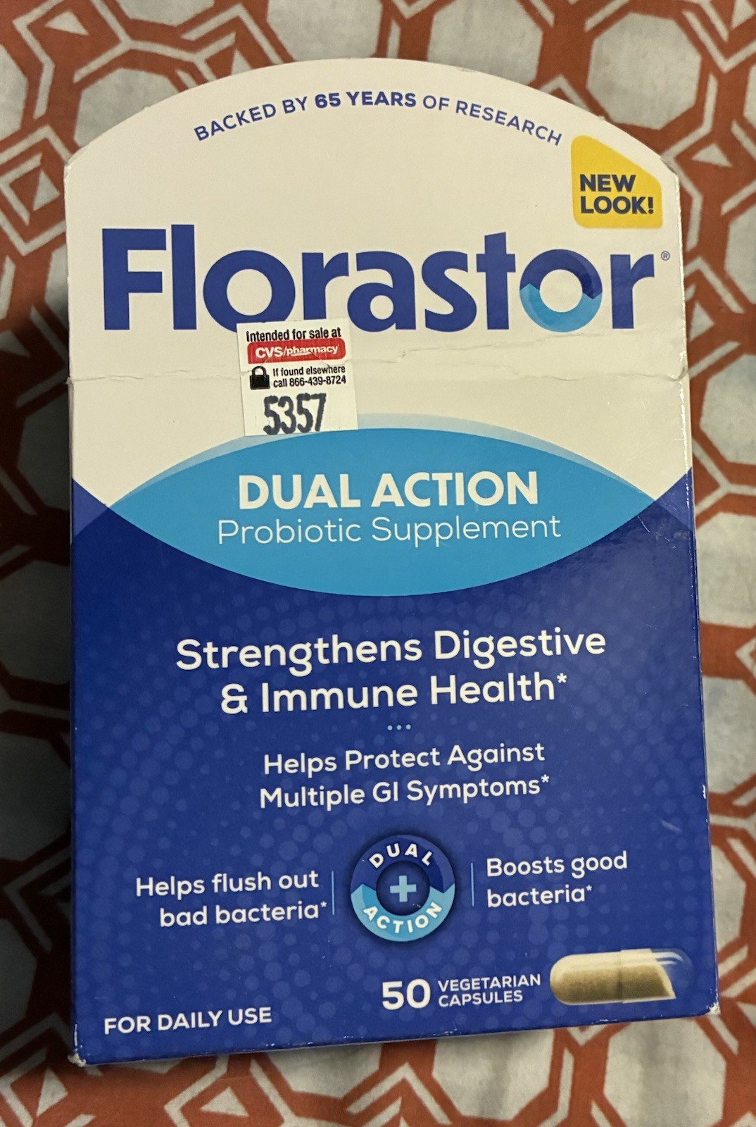 Florastor Dual Action Probiotic Supplement 50 Vegetarian Capsules New Sealed