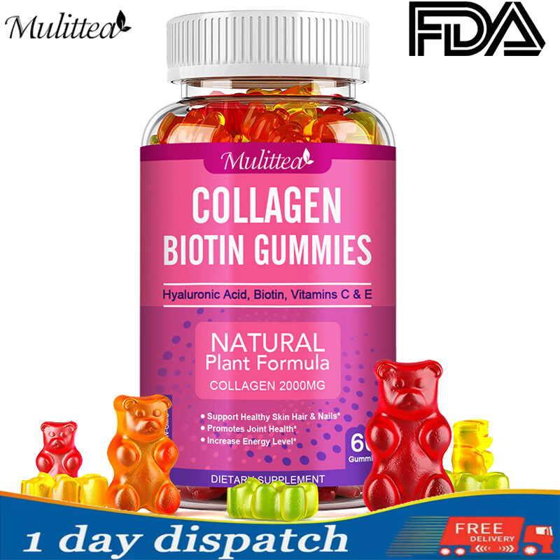 Collagen Biotin Gummies – Vitamin C Boost Skin/Hair Health 60pcs Vitamins