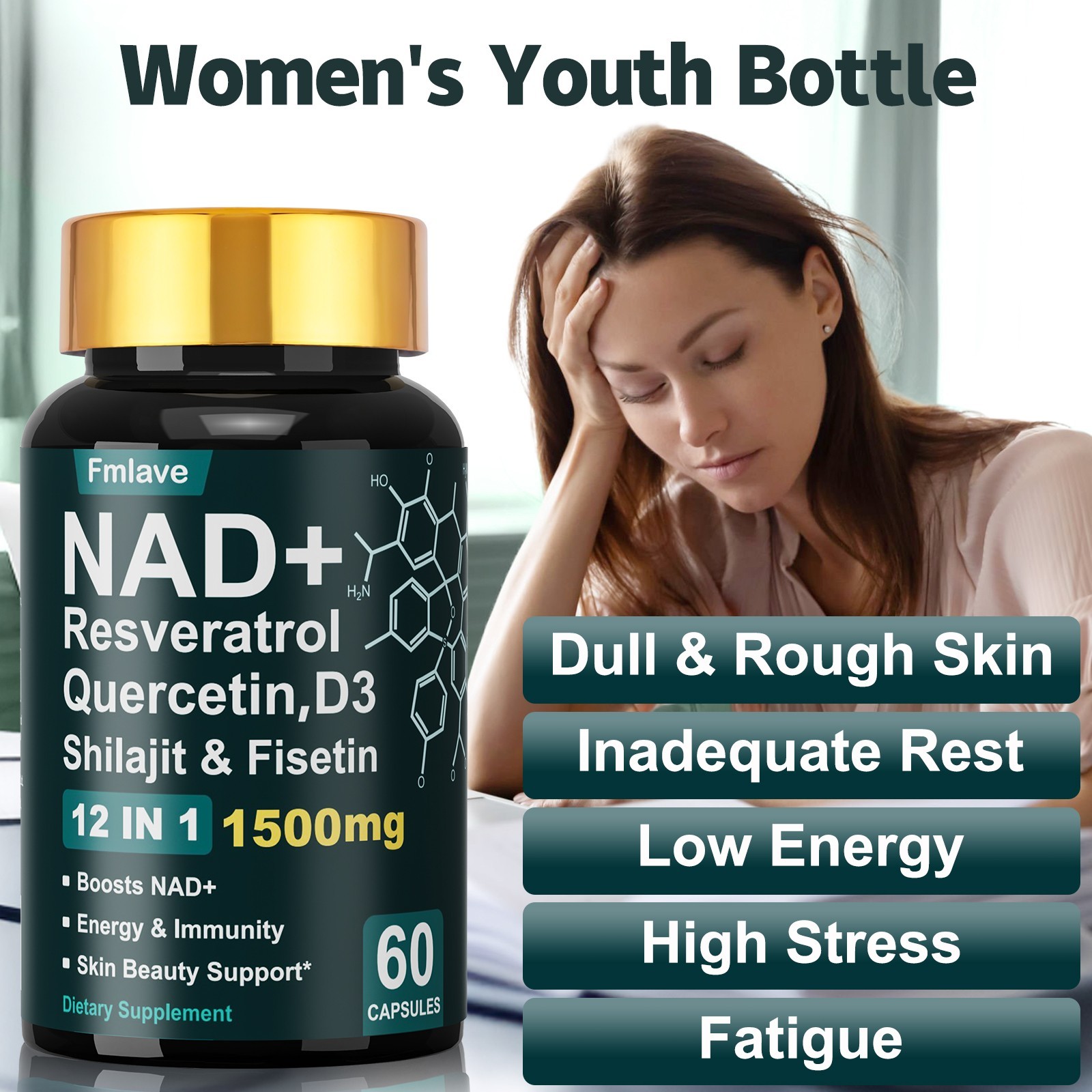2x NAD+ ADVANCED Supplement for Anti-Aging Energy Focus Nicotinamide Resveratrol