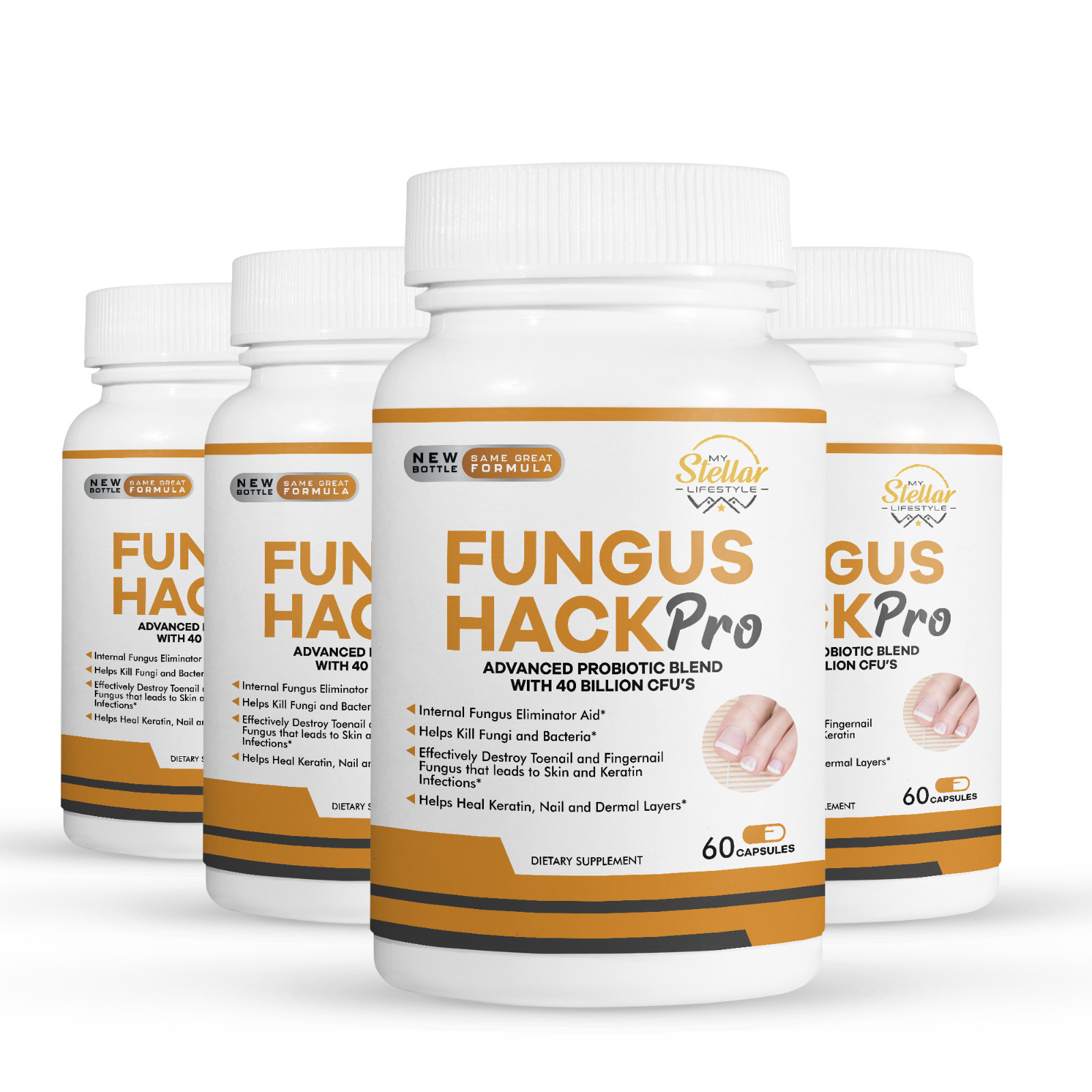 4 Pack Fungus Hack Pro, helps remove fungi and bacteria-60 Capsules x4
