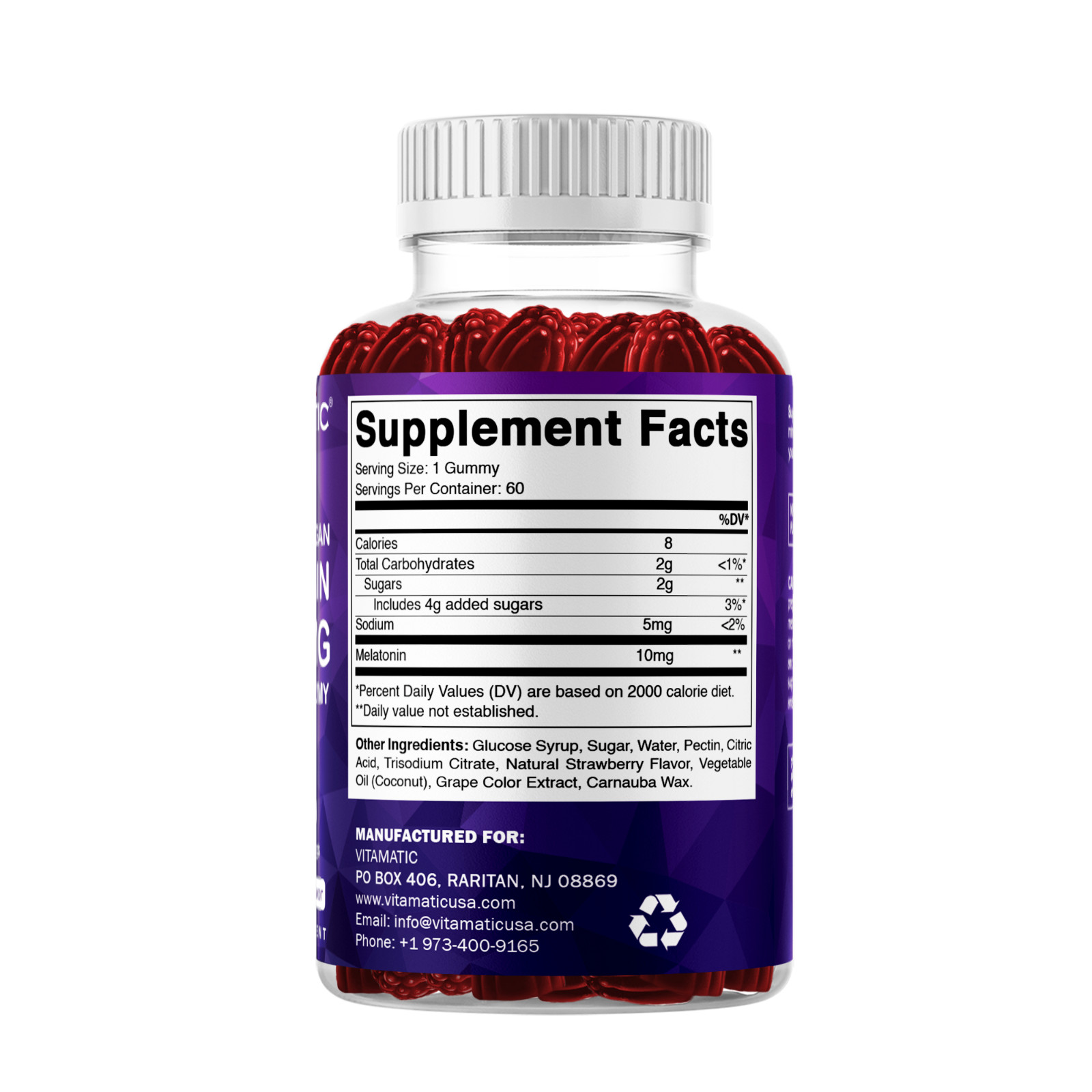 Vitamatic Melatonin 10mg per gummy – 60 Servings – 60 Vegetarian Gummies