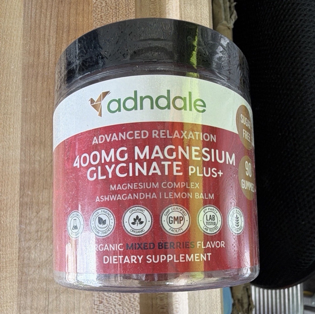 Adndale Magnesium Glycinate 400mg Gummies 90ct Sugar-Free Berries
