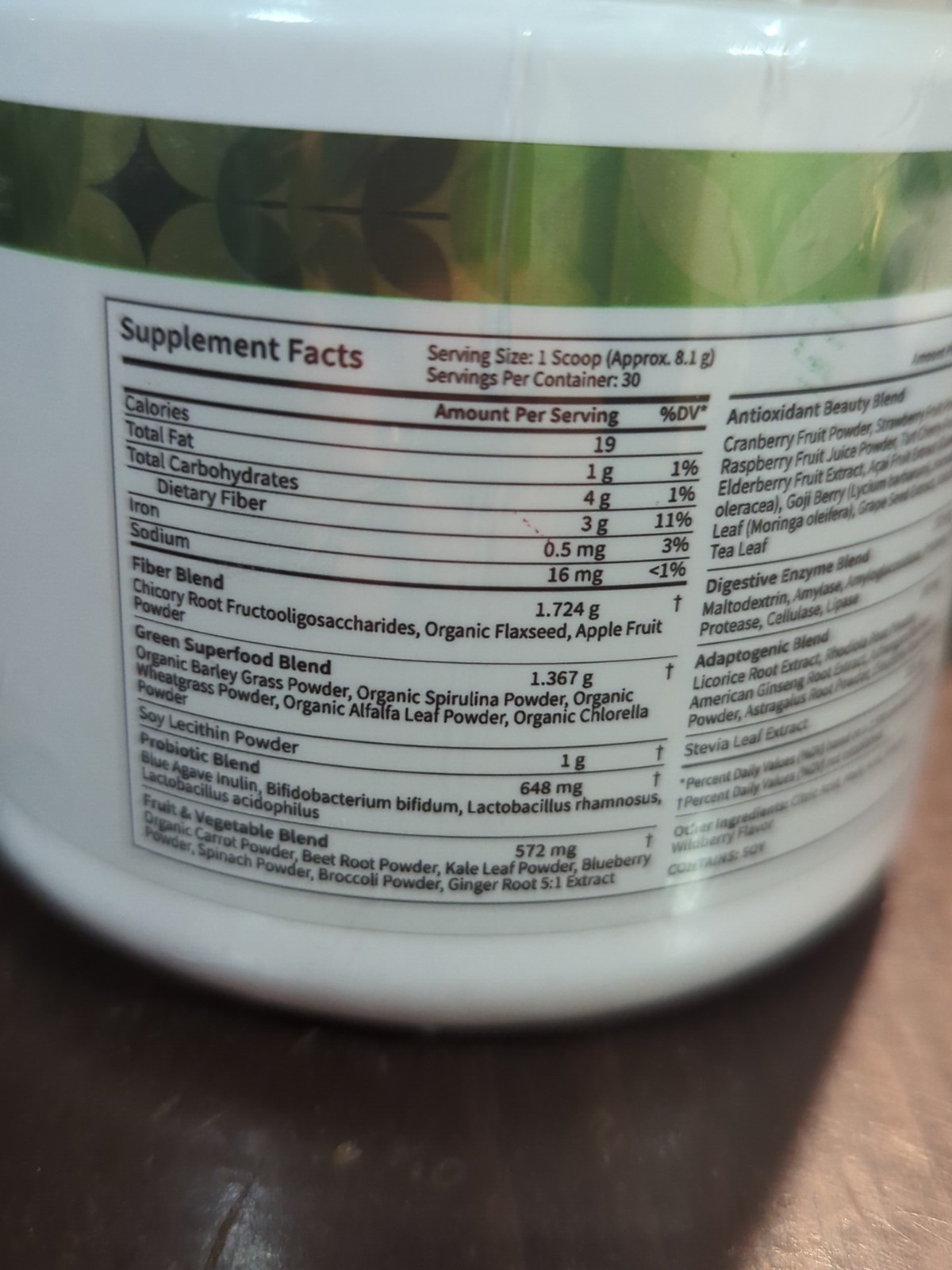 Pattern Wellness Greens Powder Superfood 30 Servings Wildberry BB 12/2025
