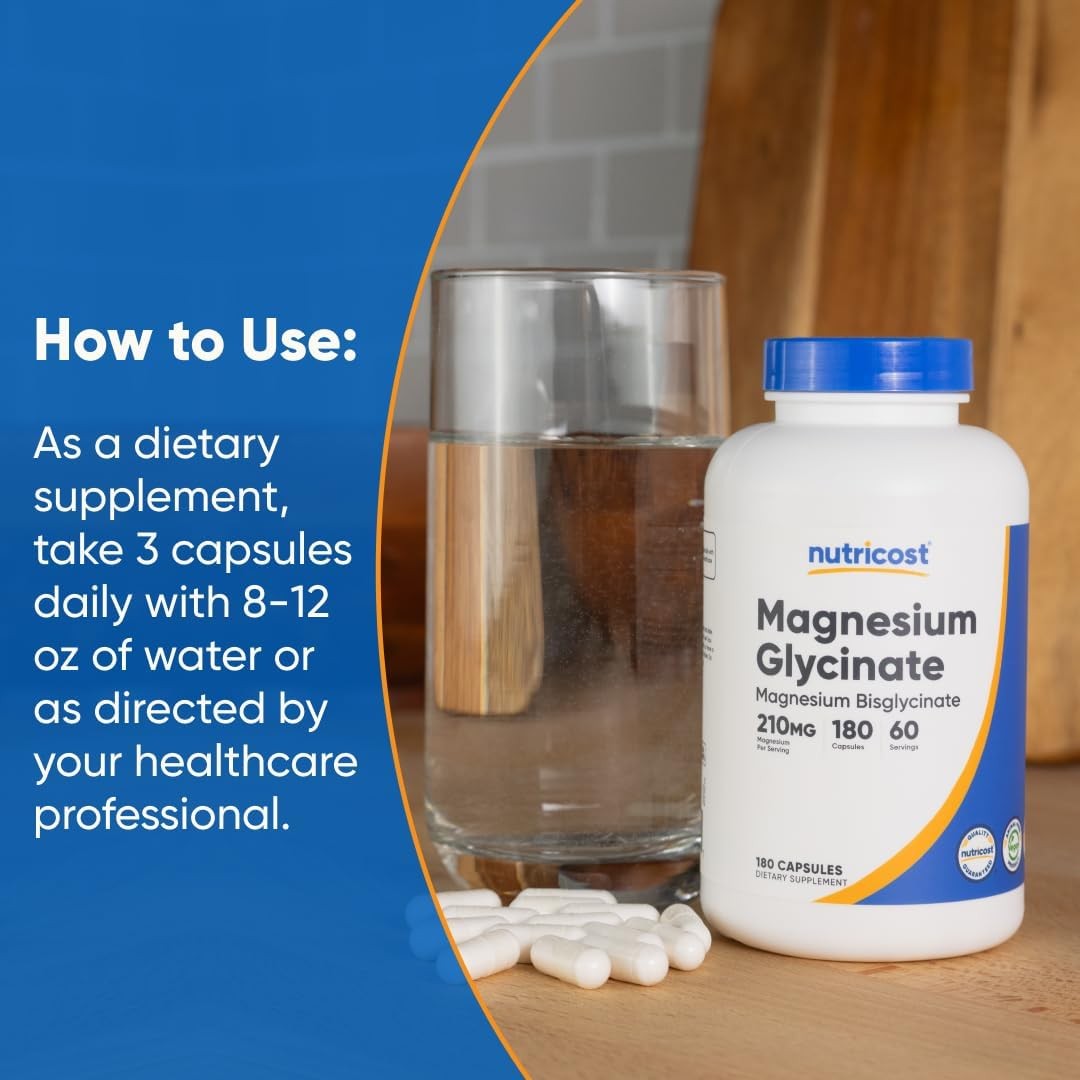 Nutricost Magnesium Glycinate 210mg 180 Capsules High Absorption