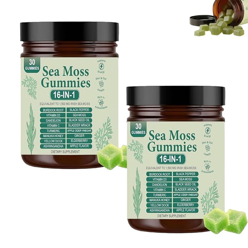 16 in 1 pure Sea Moss Gummy | Irishmoss Extract 6000Mg | Green Apple Flavor