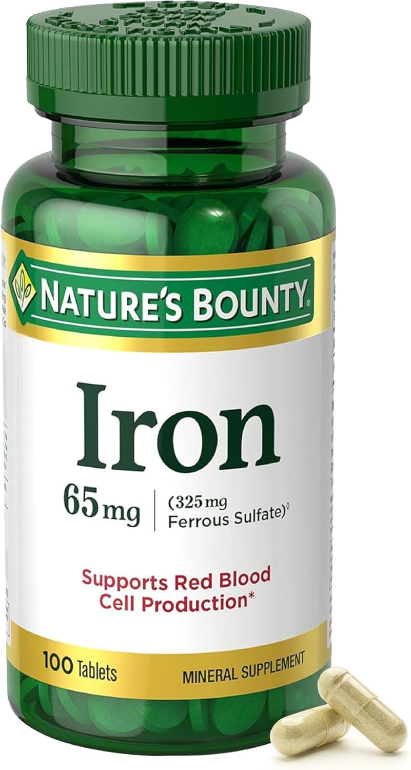 Nature’s Bounty Iron 65mg – Boost Energy & Red Blood Cells, 100 Veg Tablets