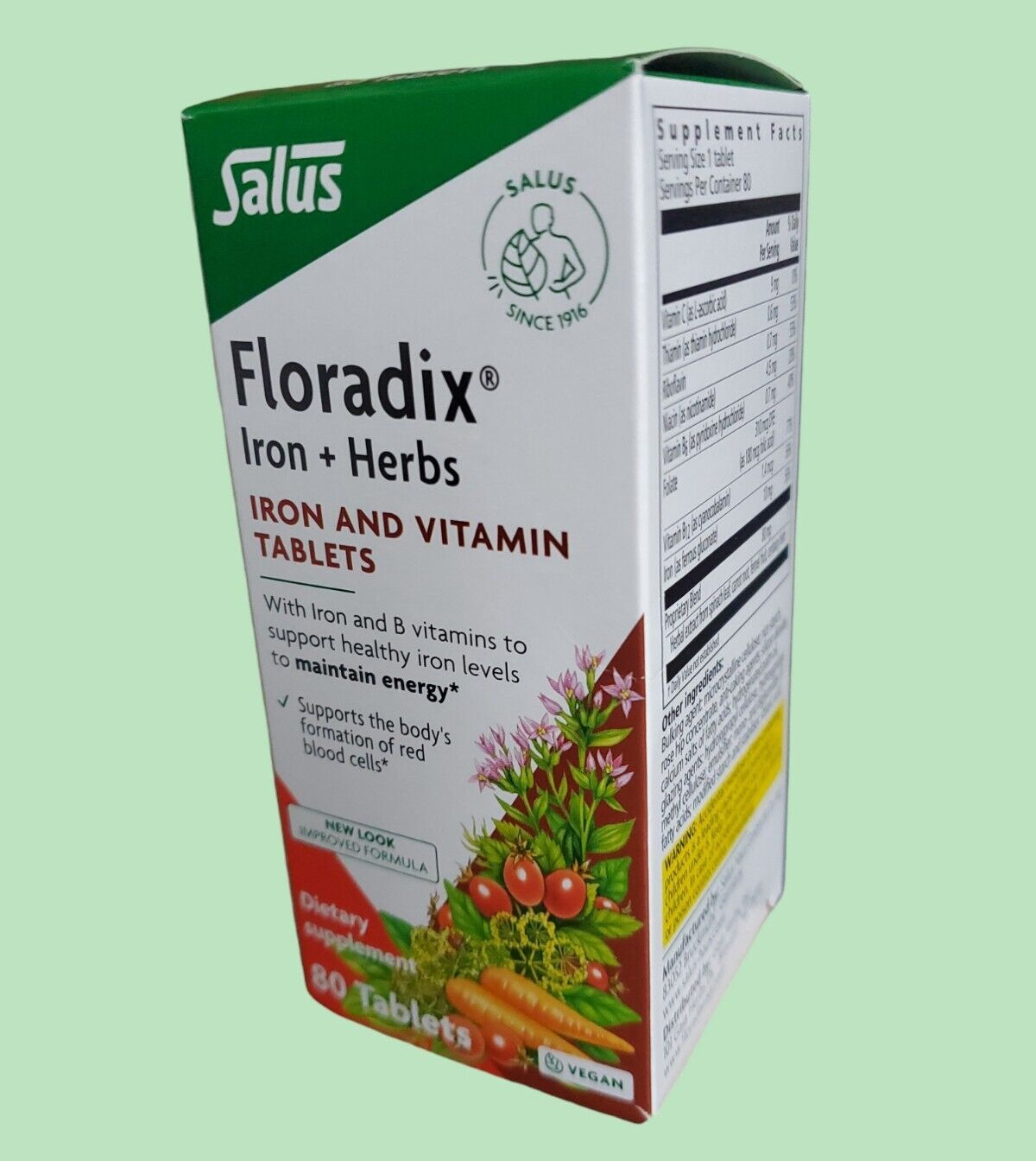 Floradix, Iron + Herbs and Vitamin Tablets, 80 Tablets Vegan EXP.05/2027