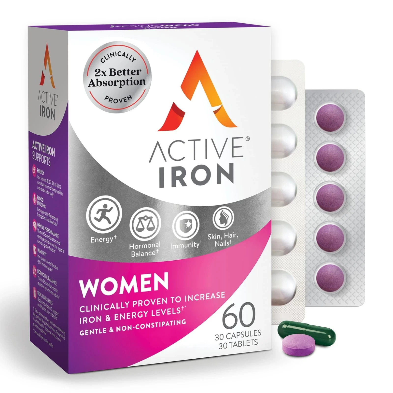 Active Iron Supplement 25mg + Multivitamin for Women, Clinically Proven to In…