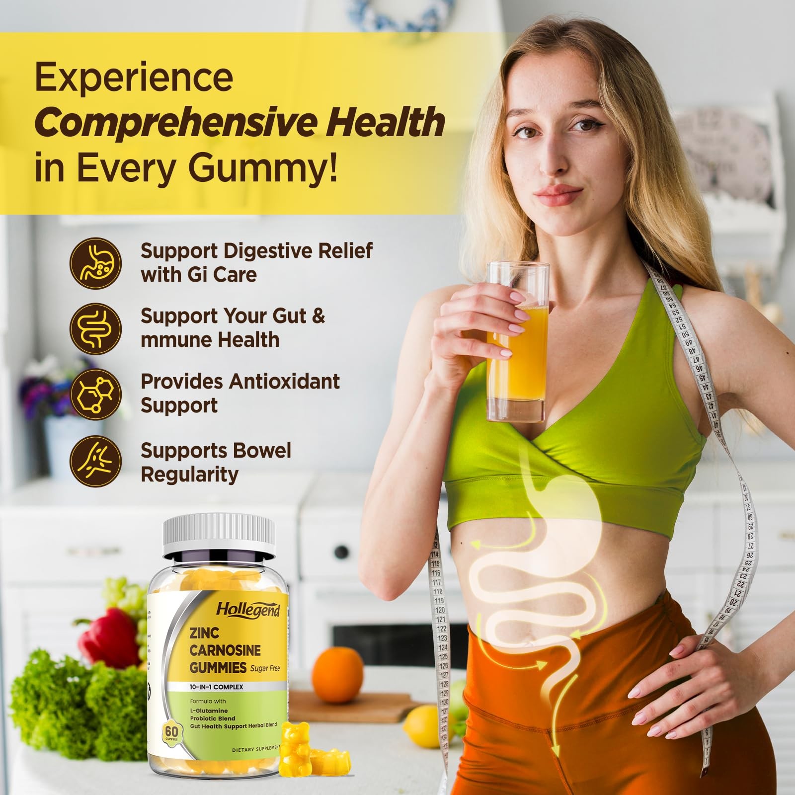 Zinc Carnosine Supplement 75mg with 500mg L-Glutamine & 5B CFU Probiotics – Gut