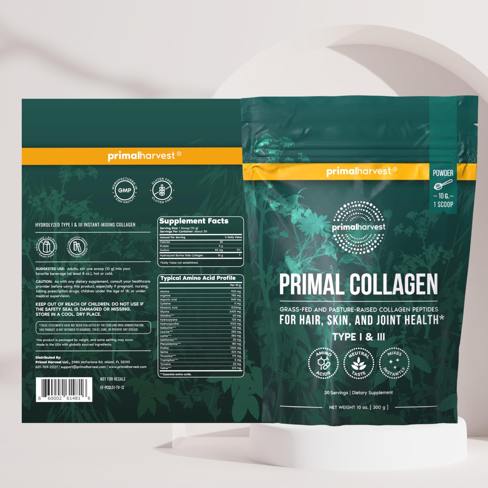 Primal Harvest Collagen Powder for Women or 30 Servings (Pack of 1), White
