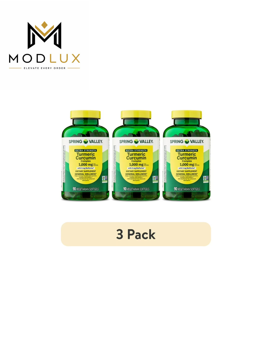 3 Pack Spring Valley Turmeric Curcumin Complex 1000mg Softgels, 90 Count