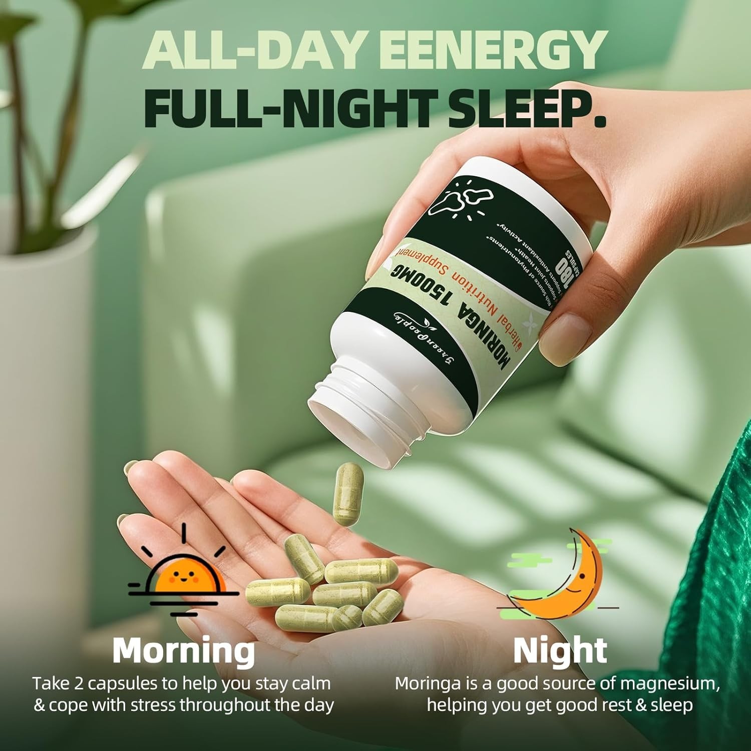 180 Capsules 100% Pure Liposome Moringa High Strength 1,500 mg Supplement