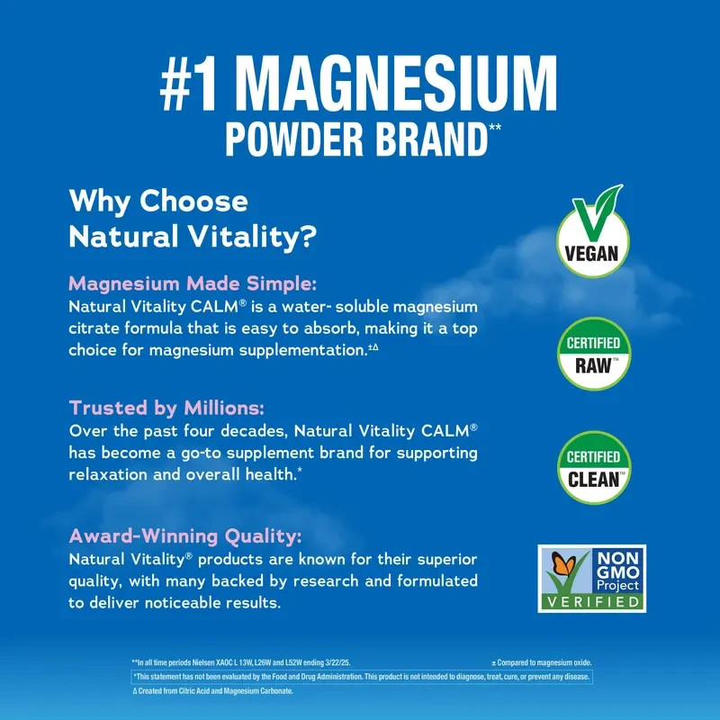 Natural Vitality CALM Raspberry Lemon Relaxing Magnesium Drink Mix 4oz28Servings
