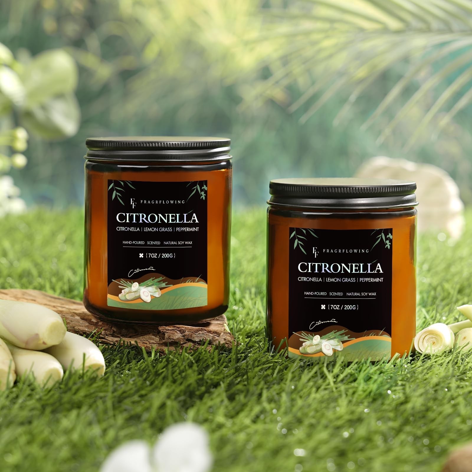 Citronella Candle, Indoor Outdoor Lemongrass Scented Candle，Natural Soy W
