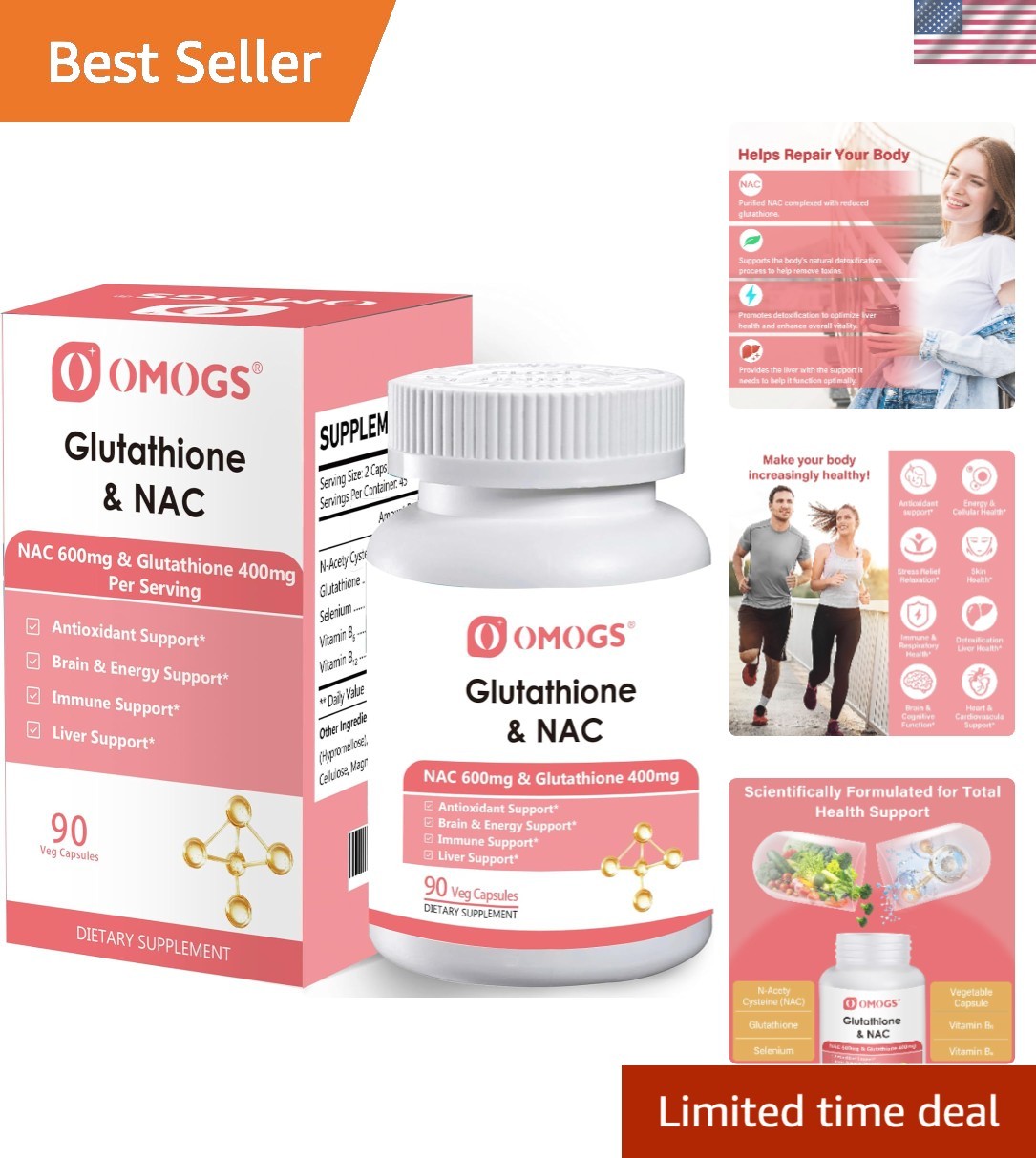Enhanced Immunity & Energy with Glutathione & NAC – 90 Gluten-Free Veg Capsules