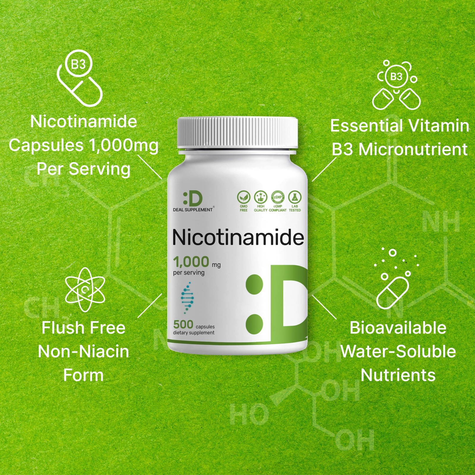 Vitamin B3 Nicotinamide 1,000mg Per Serving – 500 500 Count (Pack of 1)